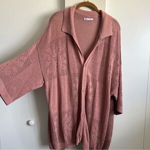 Knit pink flower button up